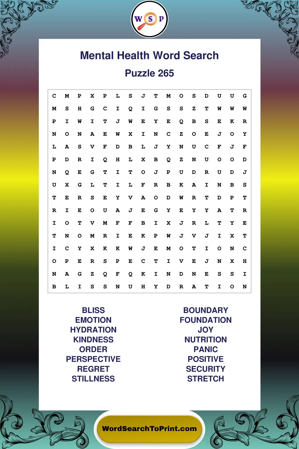 Mental Health Word Search Puzzle 265