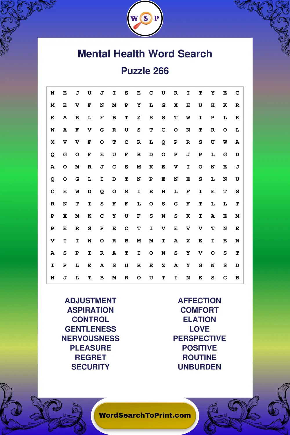 Mental Health Word Search Puzzle 266