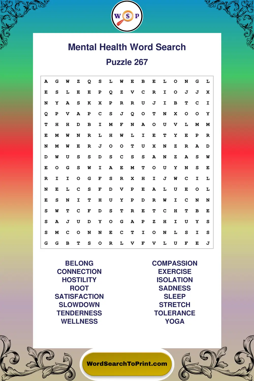 Mental Health Word Search Puzzle 267