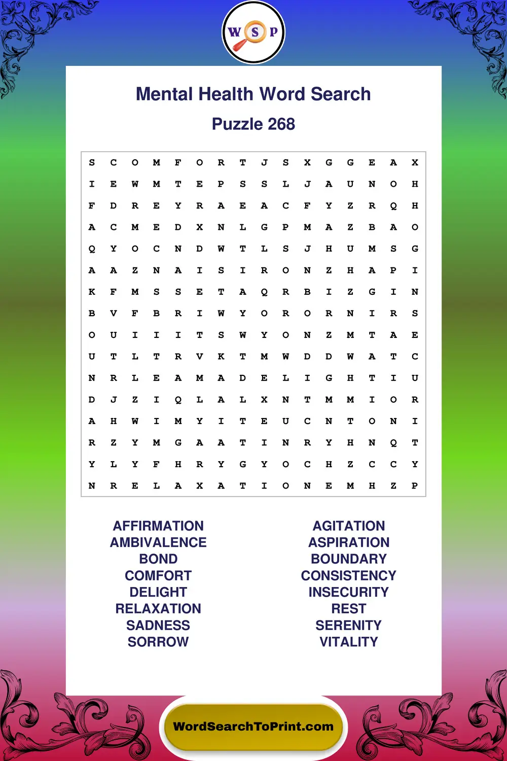 Mental Health Word Search Puzzle 268