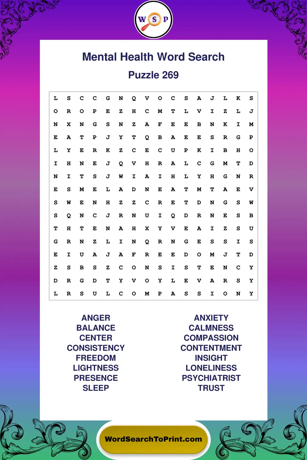 Mental Health Word Search Puzzle 269