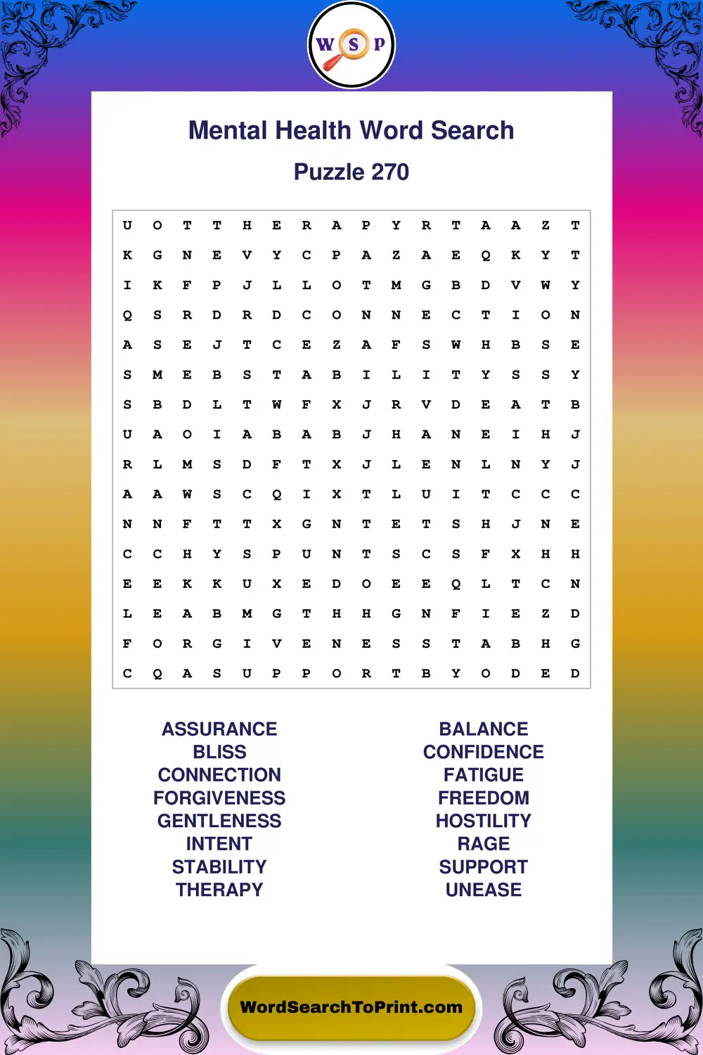 Mental Health Word Search Puzzle 270
