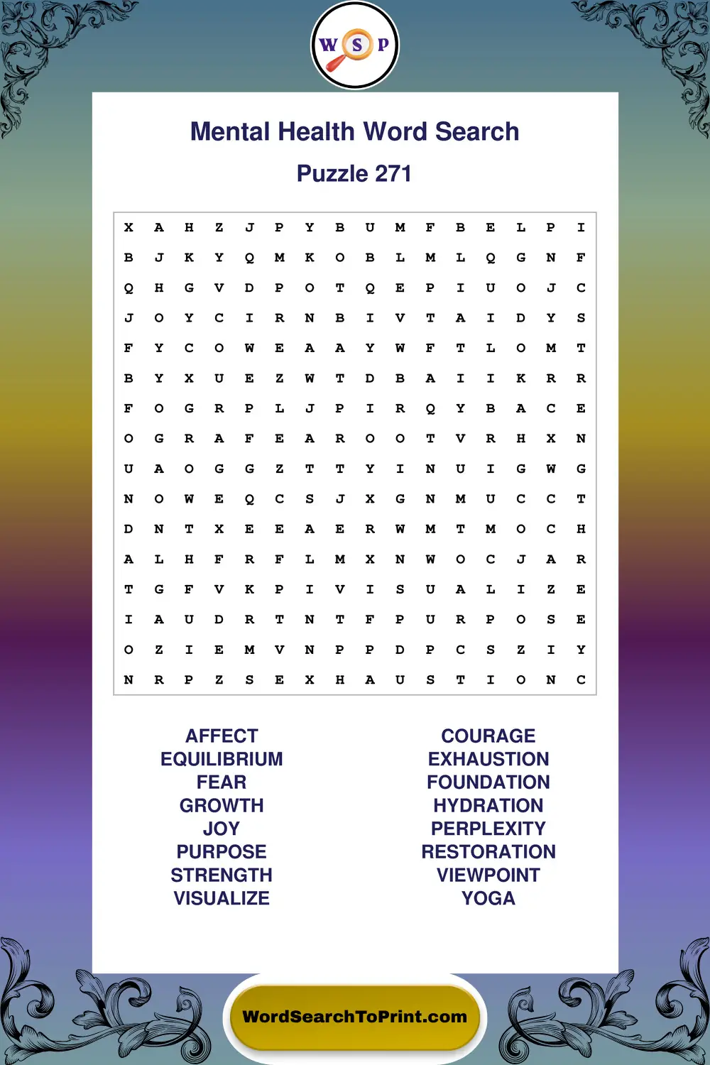 Mental Health Word Search Puzzle 271