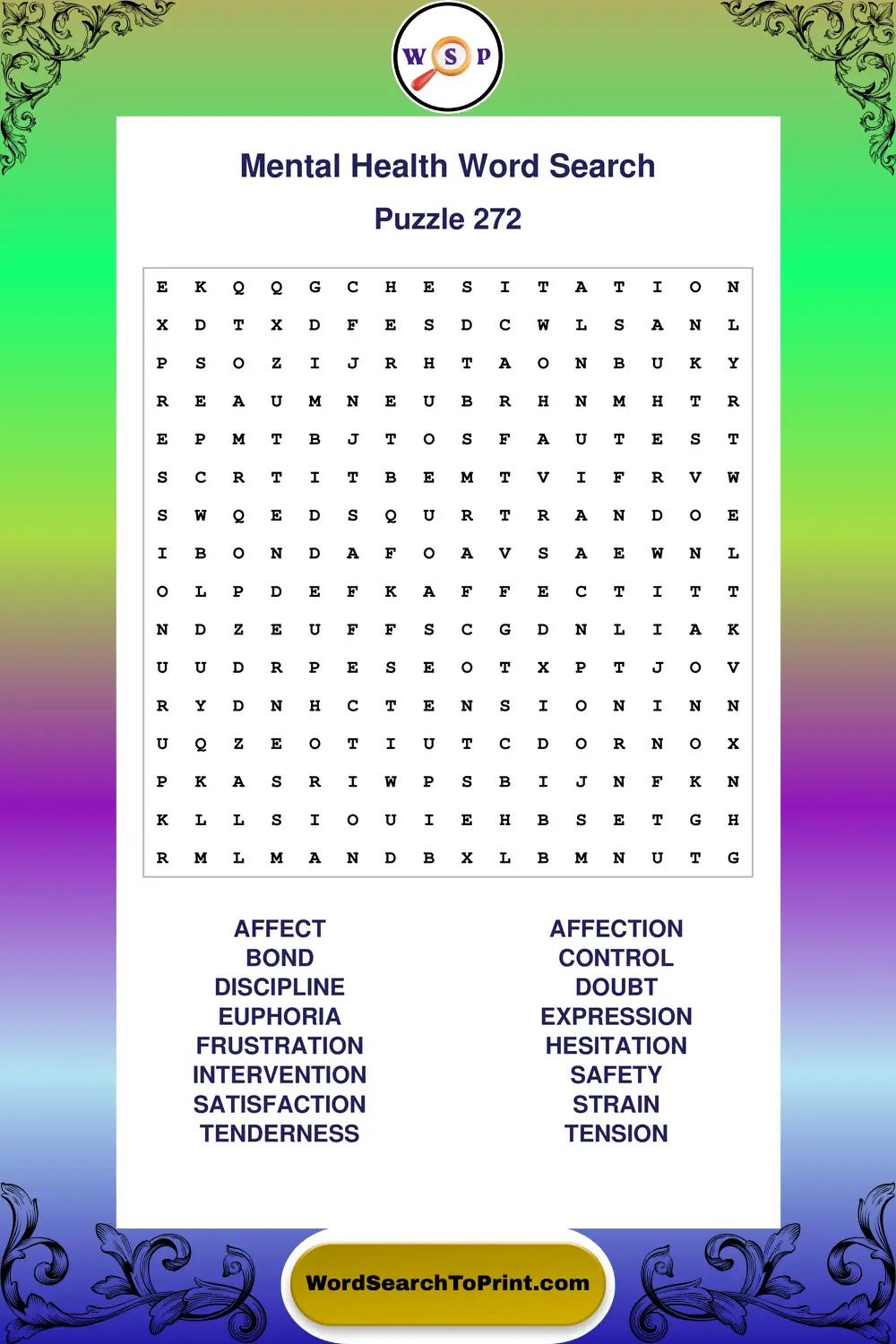 Mental Health Word Search Puzzle 272