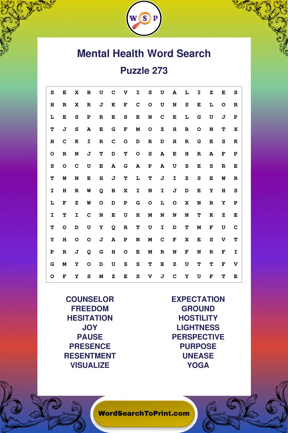 Mental Health Word Search Puzzle 273