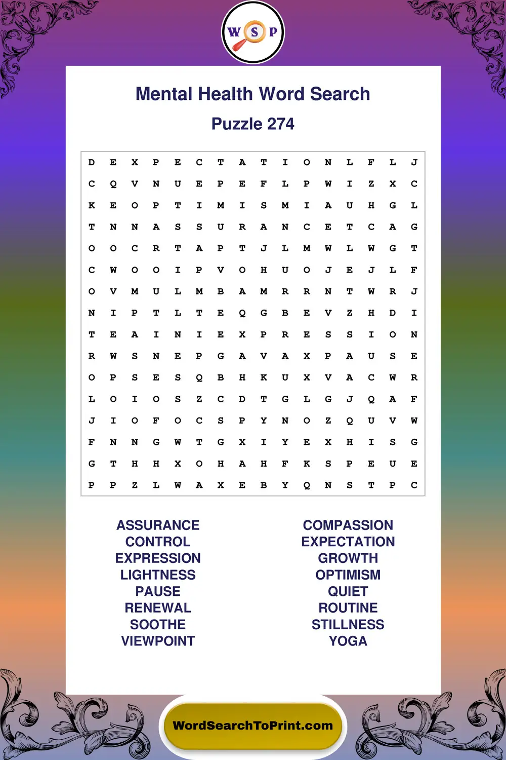 Mental Health Word Search Puzzle 274