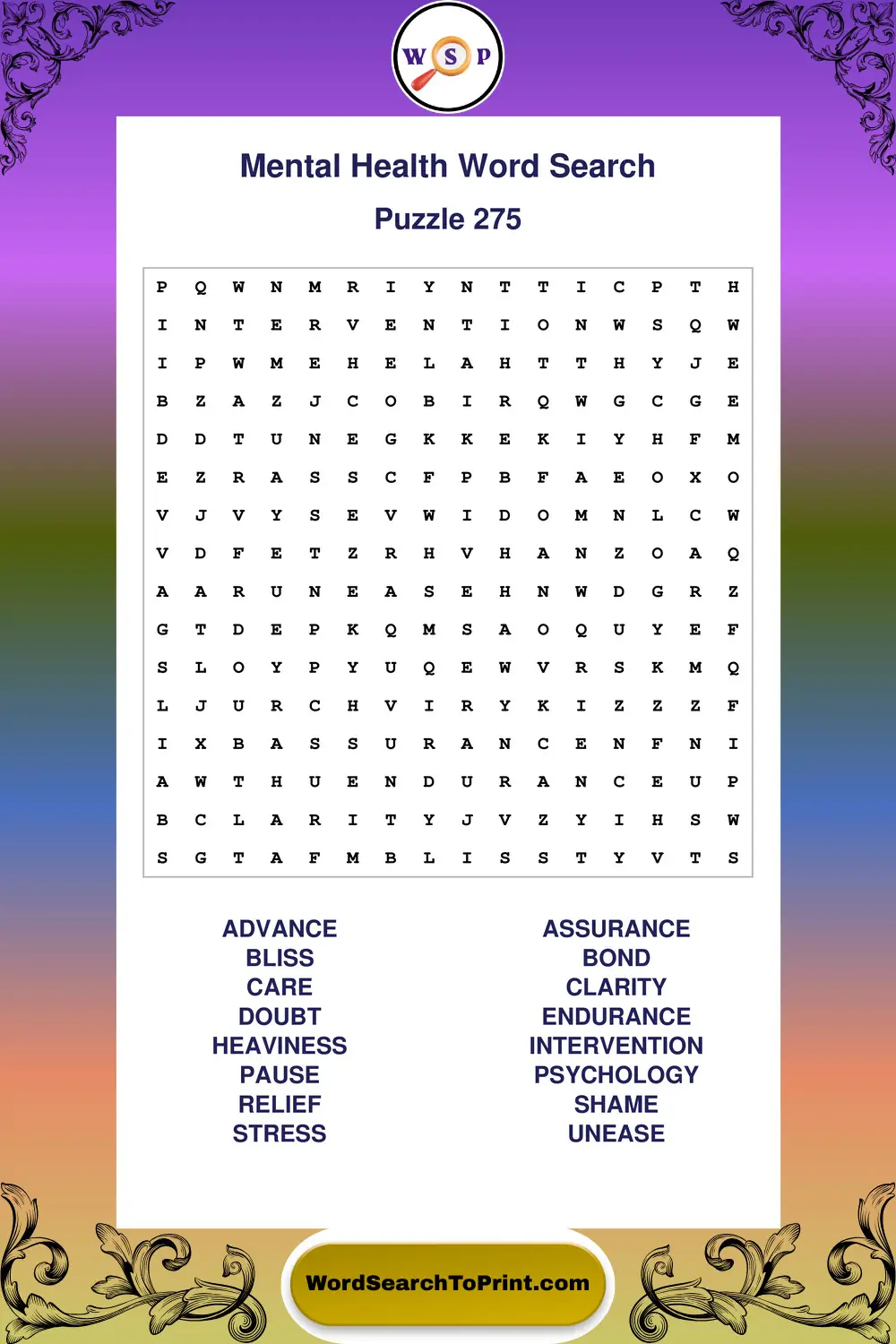 Mental Health Word Search Puzzle 275