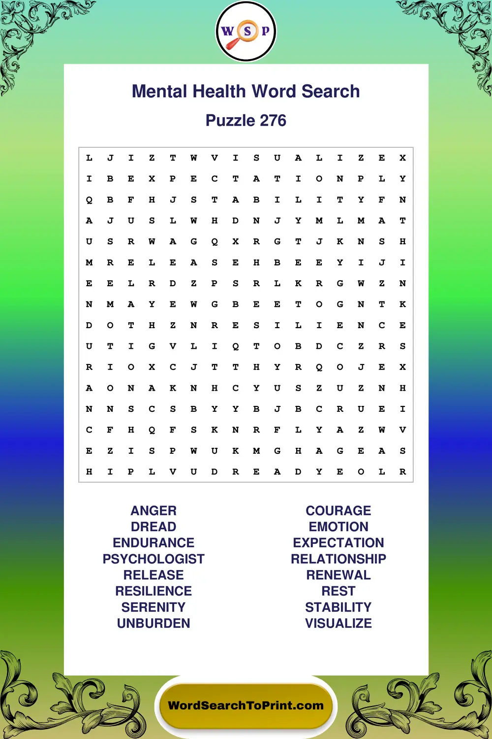Mental Health Word Search Puzzle 276