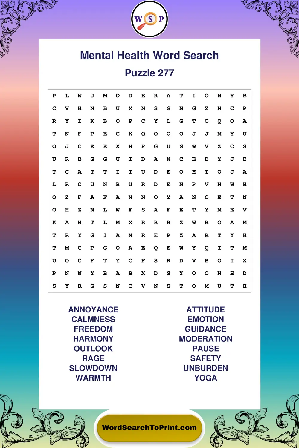 Mental Health Word Search Puzzle 277