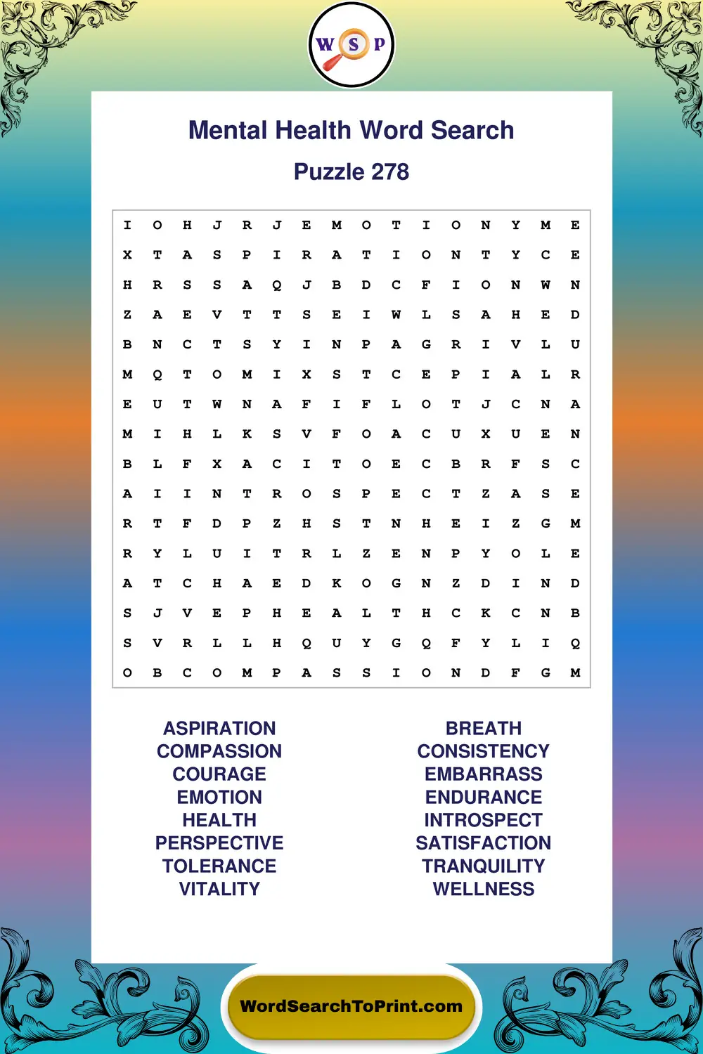 Mental Health Word Search Puzzle 278