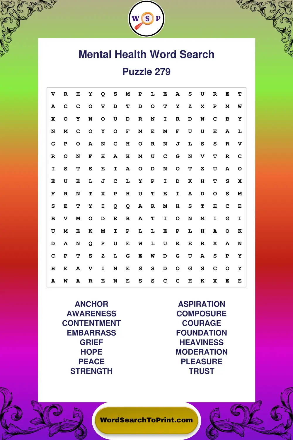 Mental Health Word Search Puzzle 279