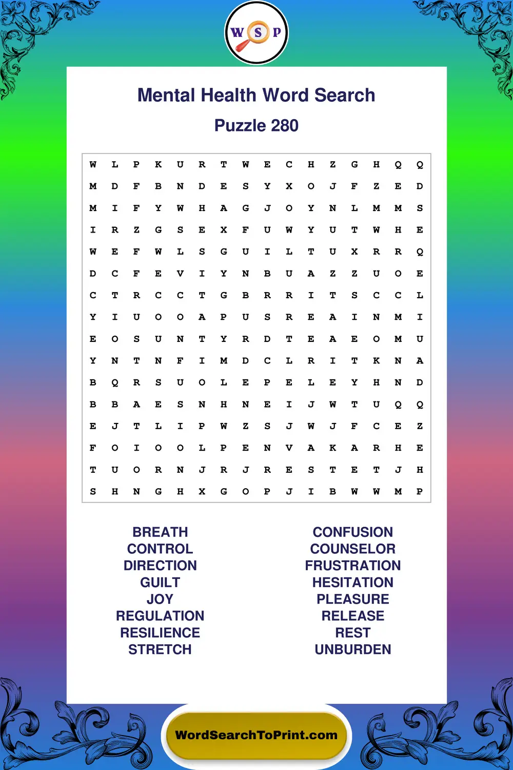 Mental Health Word Search Puzzle 280