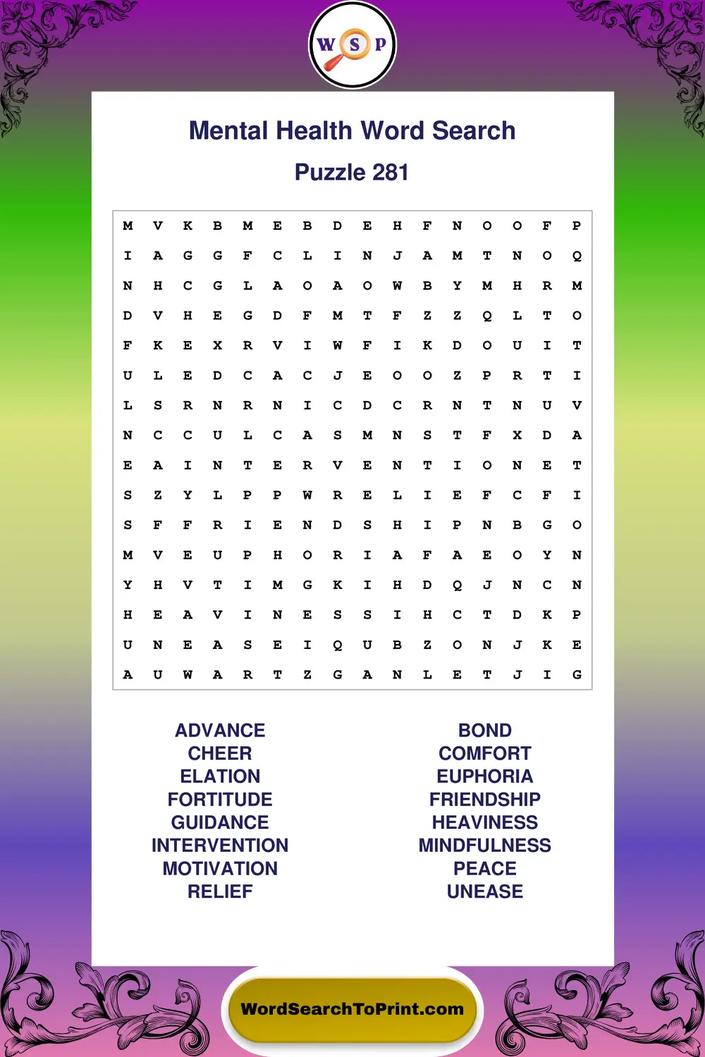 Mental Health Word Search Puzzle 281