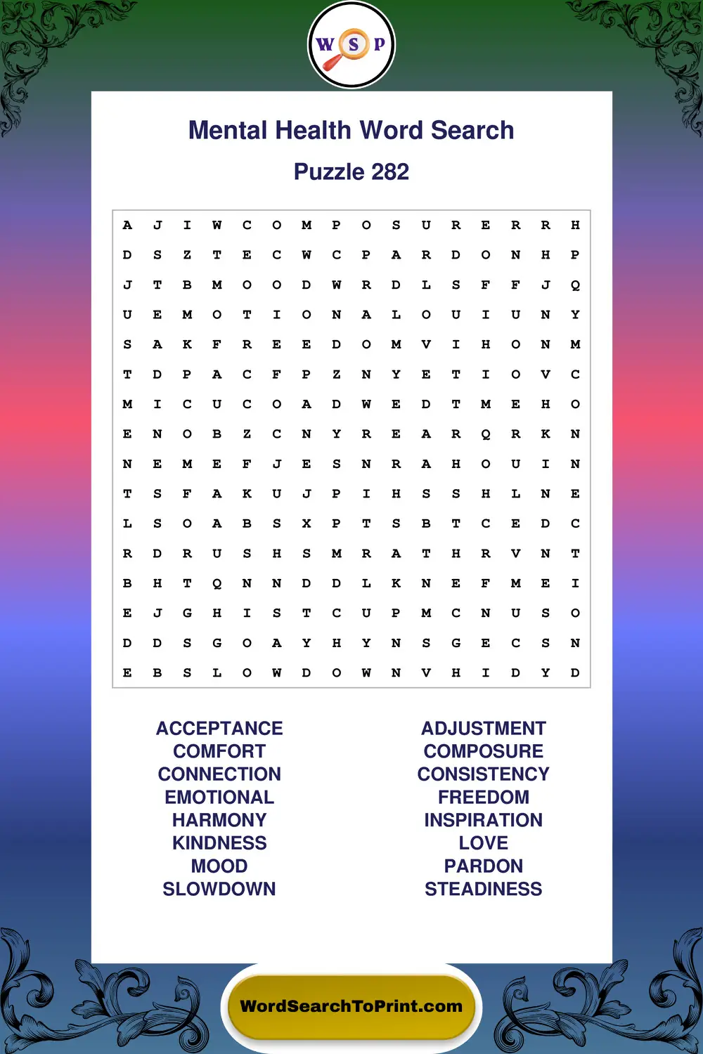 Mental Health Word Search Puzzle 282