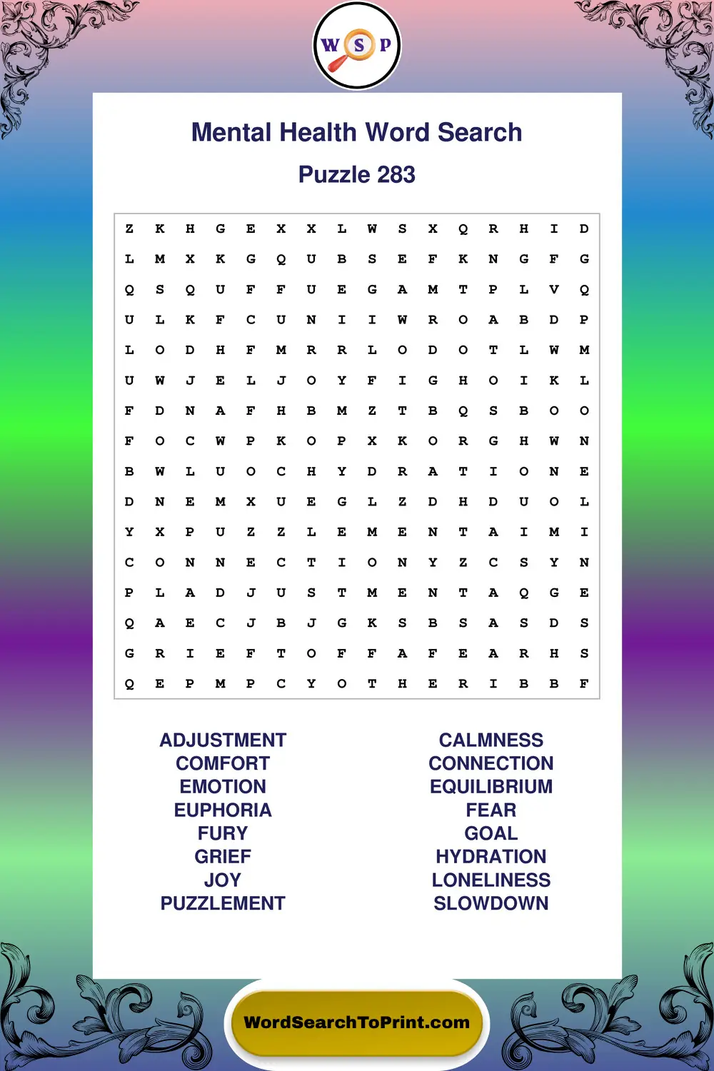 Mental Health Word Search Puzzle 283