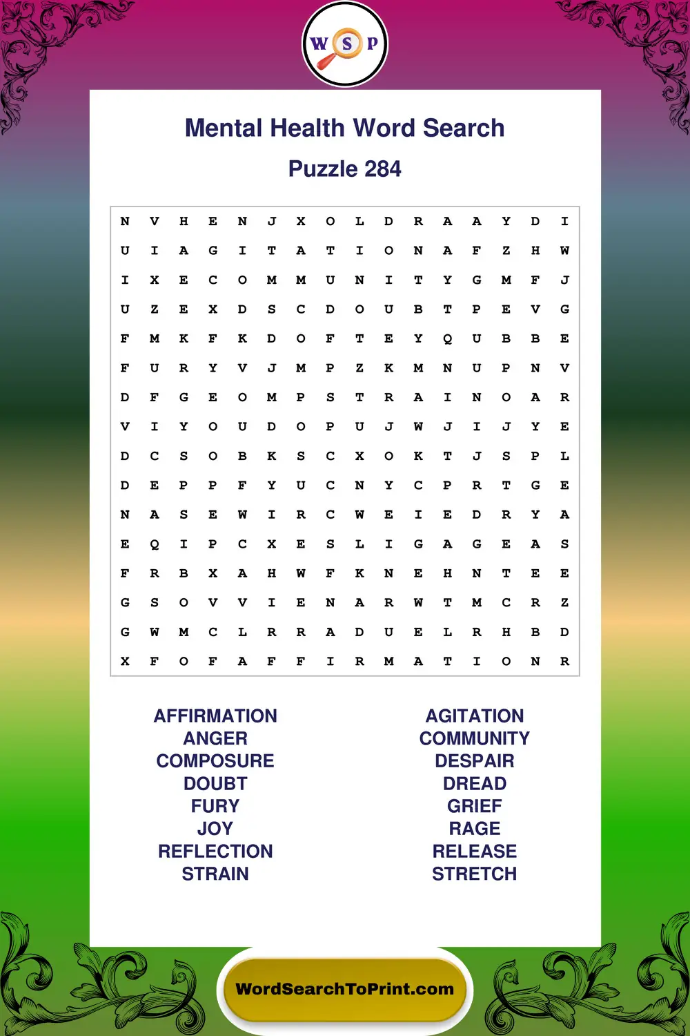 Mental Health Word Search Puzzle 284