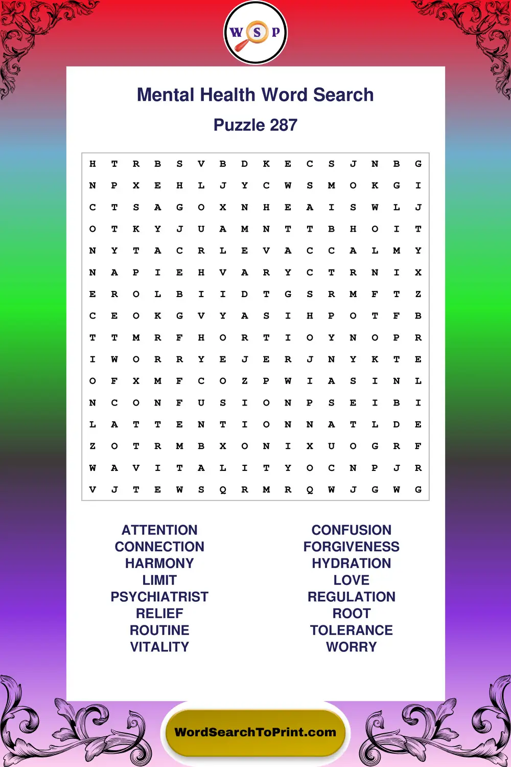 Mental Health Word Search Puzzle 287