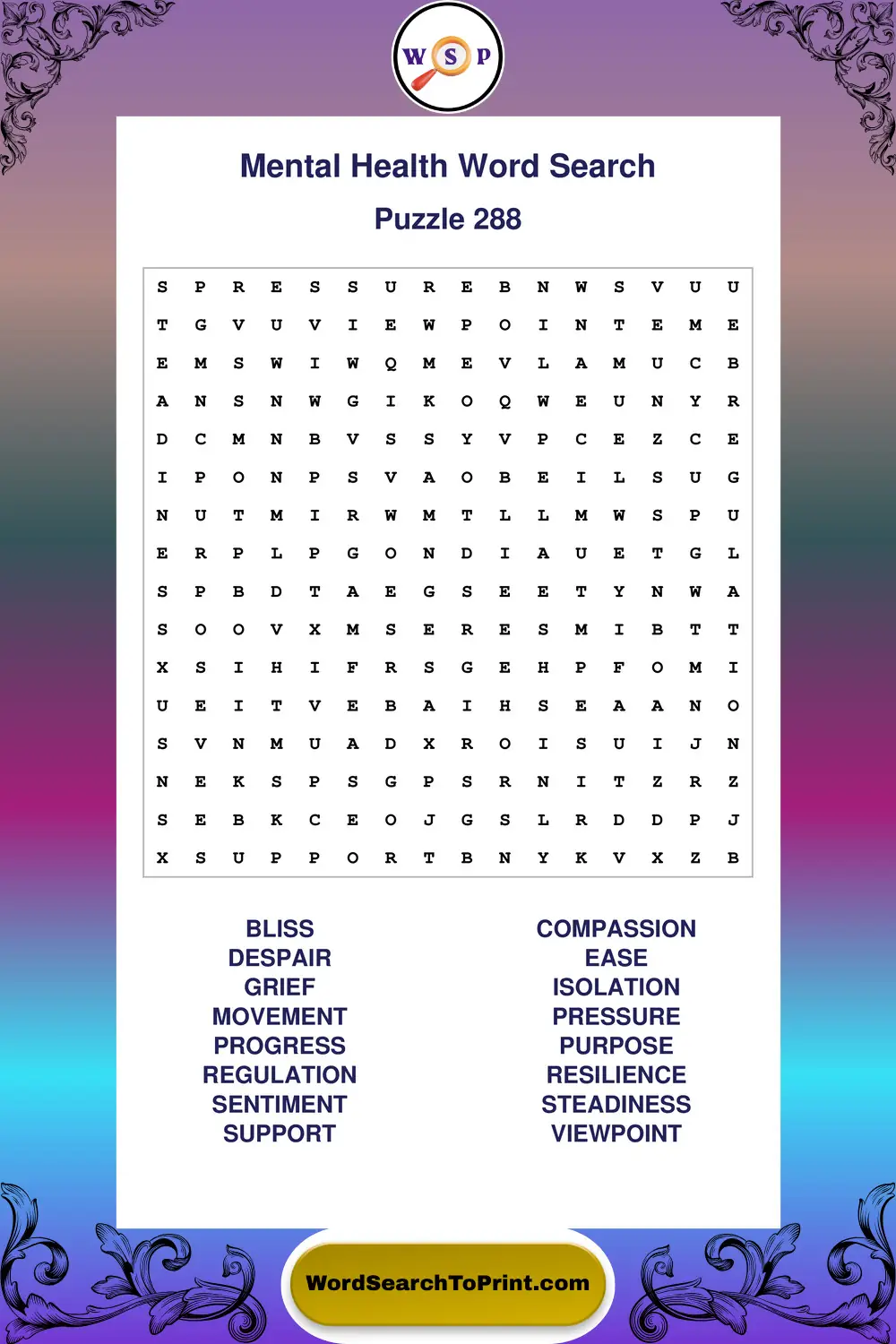 Mental Health Word Search Puzzle 288