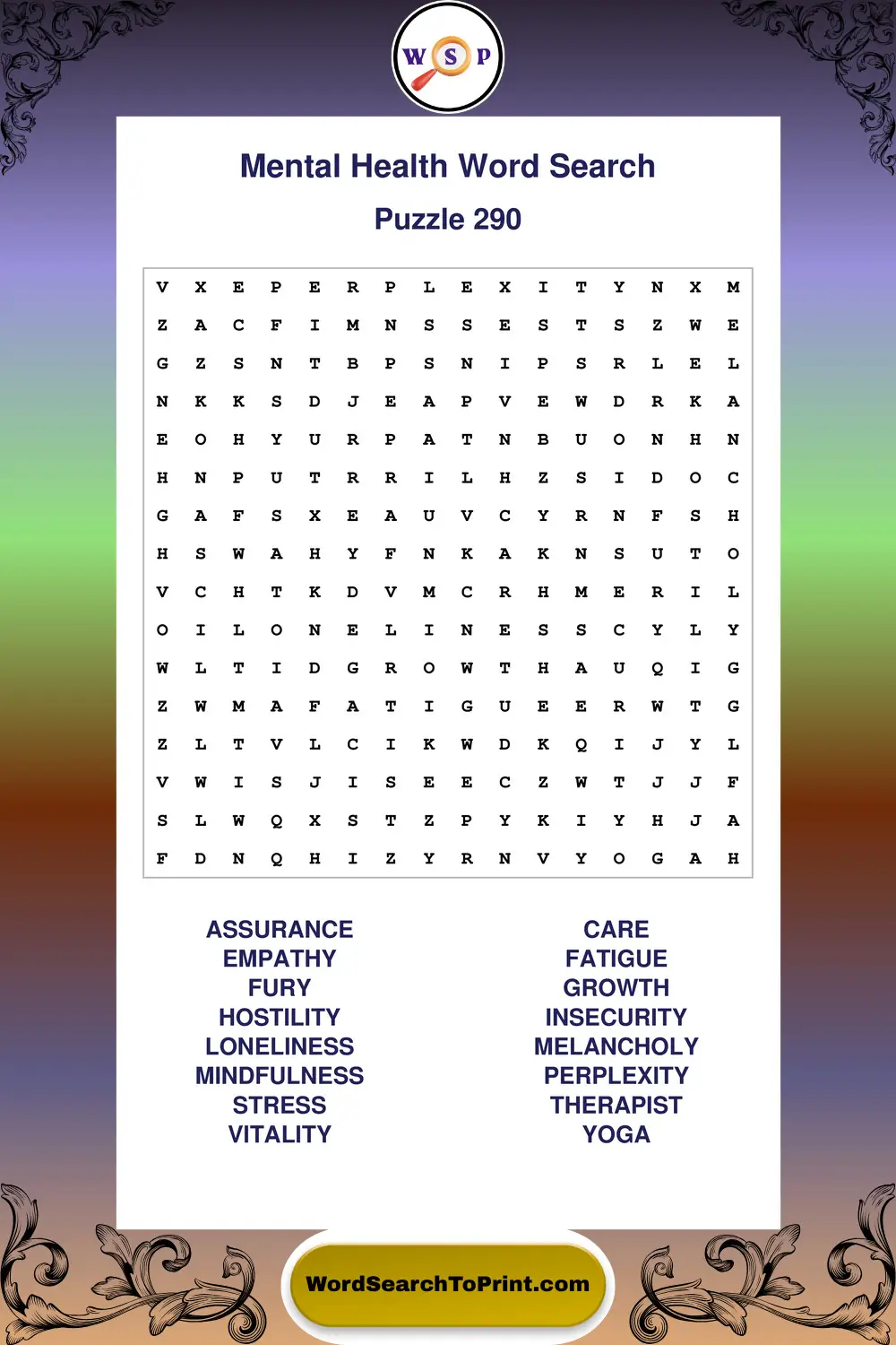 Mental Health Word Search Puzzle 290