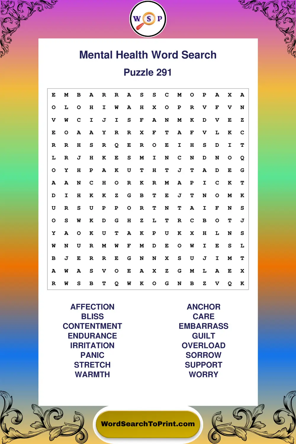 Mental Health Word Search Puzzle 291