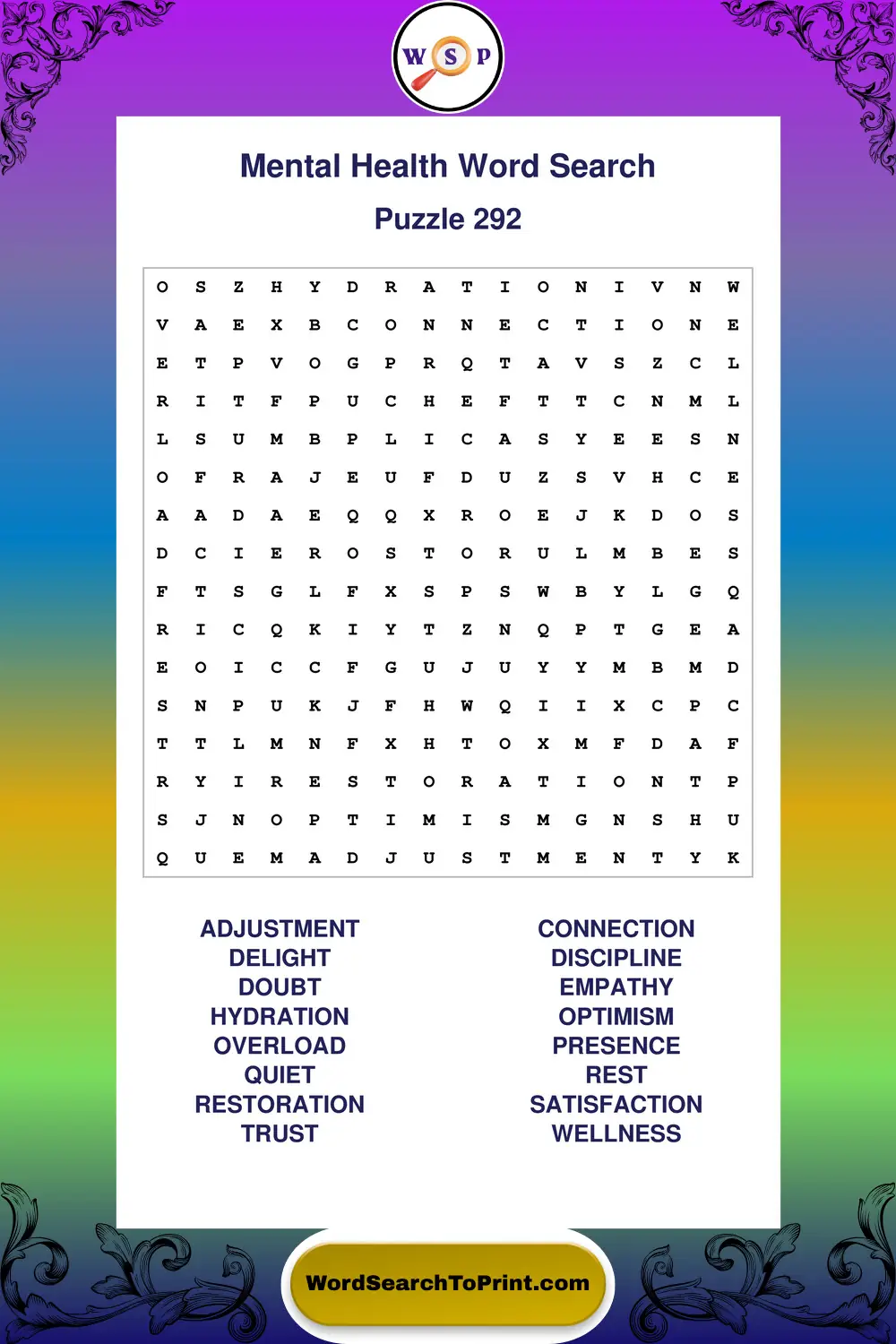 Mental Health Word Search Puzzle 292