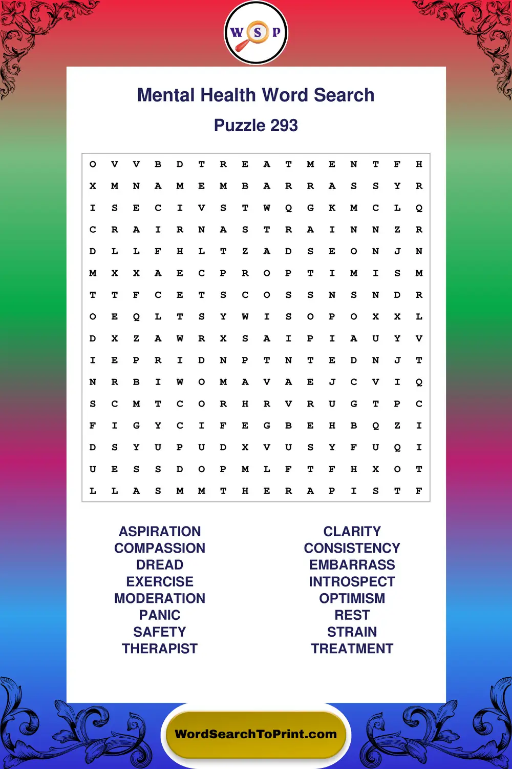 Mental Health Word Search Puzzle 293