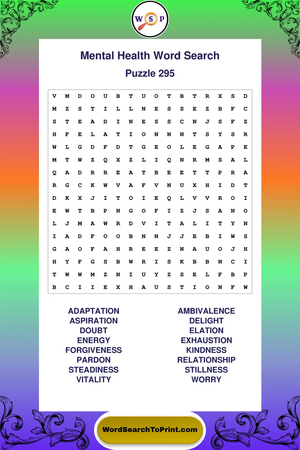 Mental Health Word Search Puzzle 295