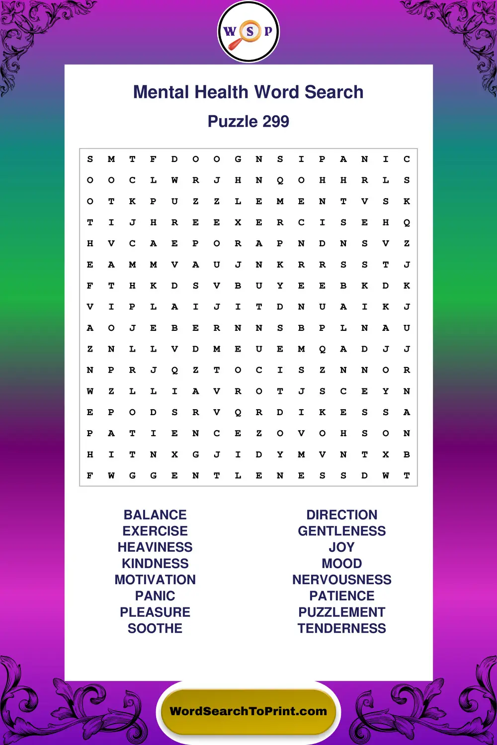 Mental Health Word Search Puzzle 299