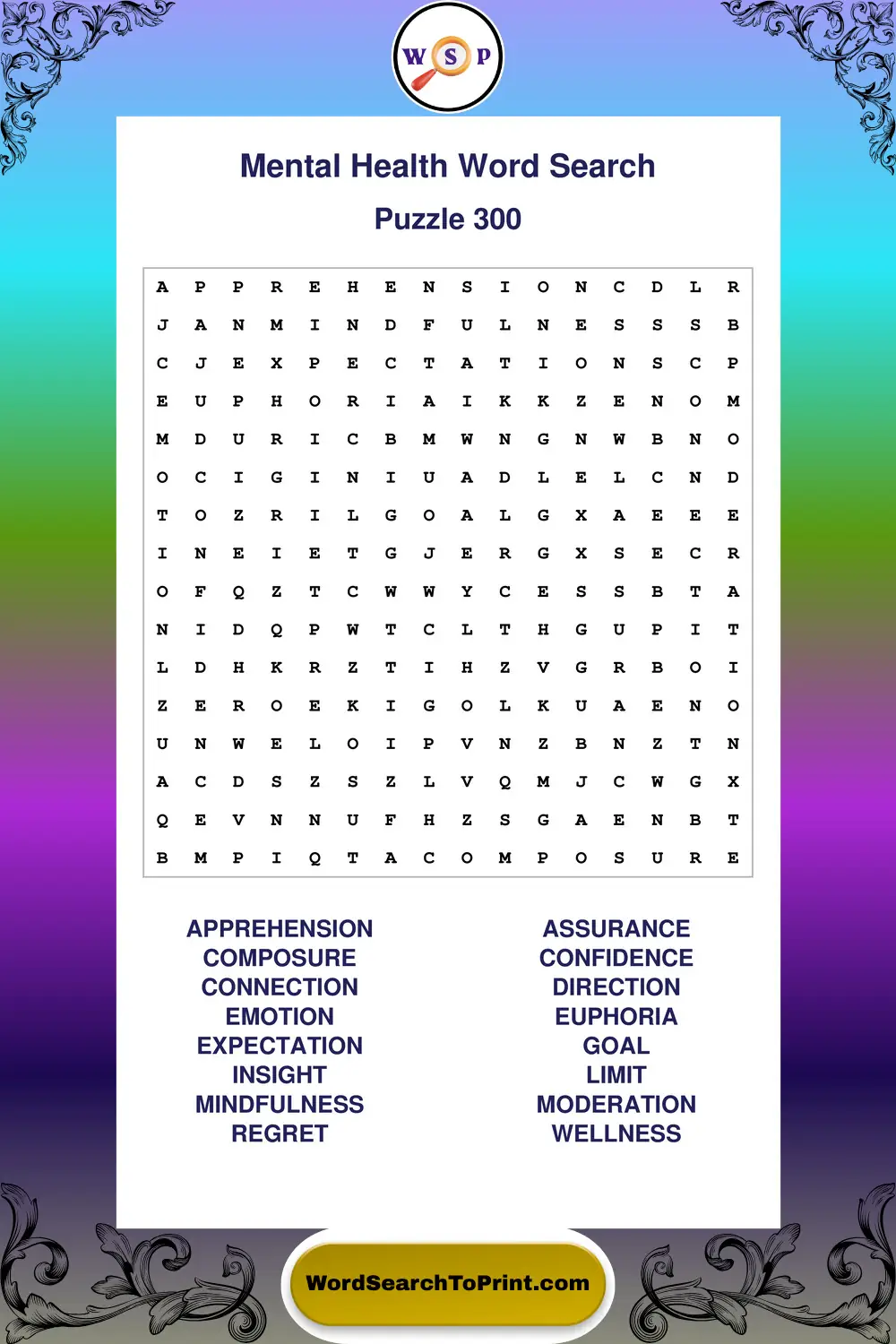 Mental Health Word Search Puzzle 300