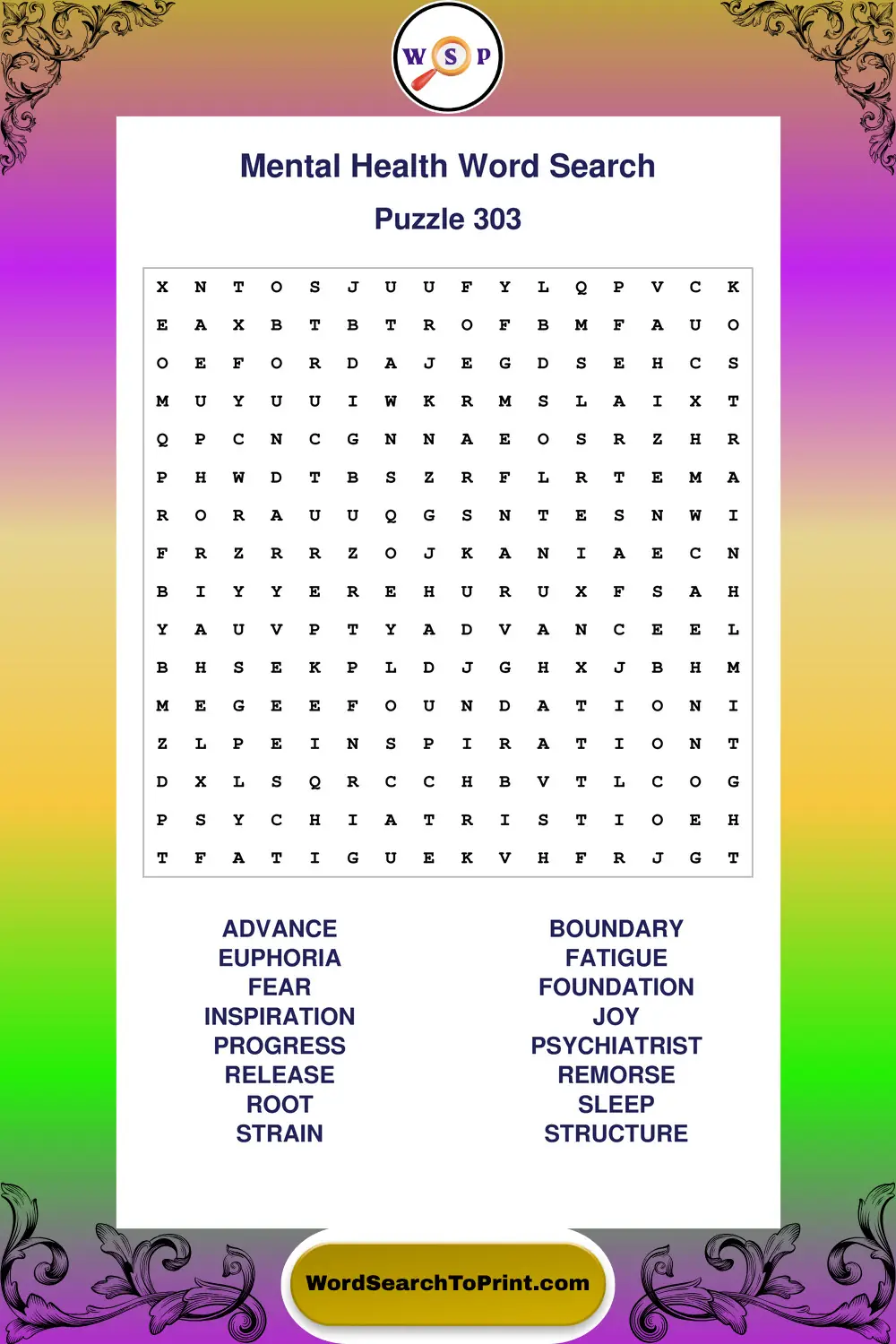 Mental Health Word Search Puzzle 303