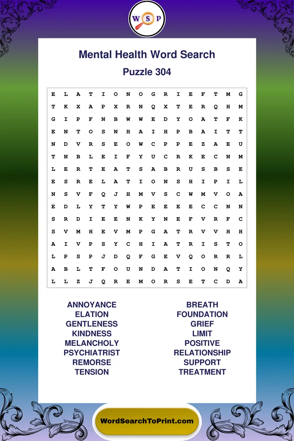 Mental Health Word Search Puzzle 304