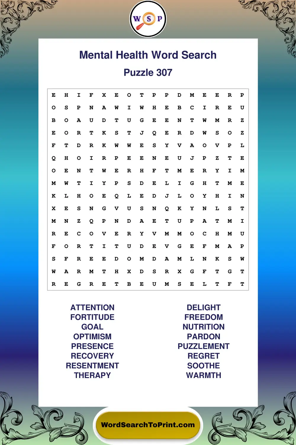 Mental Health Word Search Puzzle 307