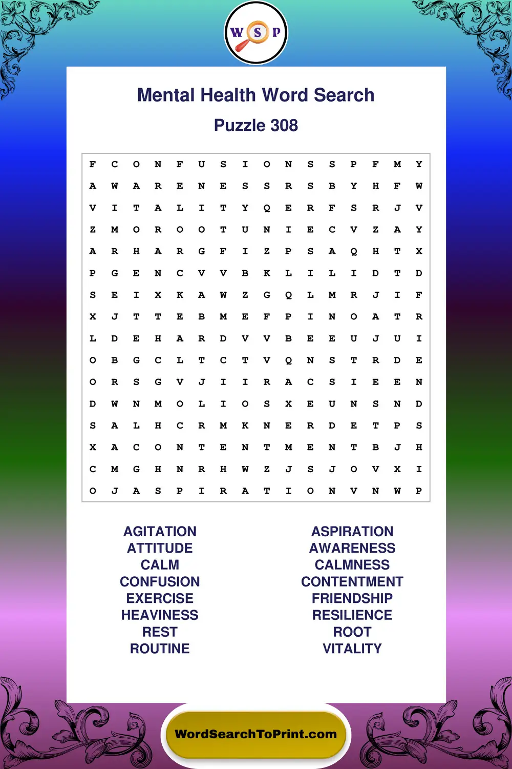 Mental Health Word Search Puzzle 308