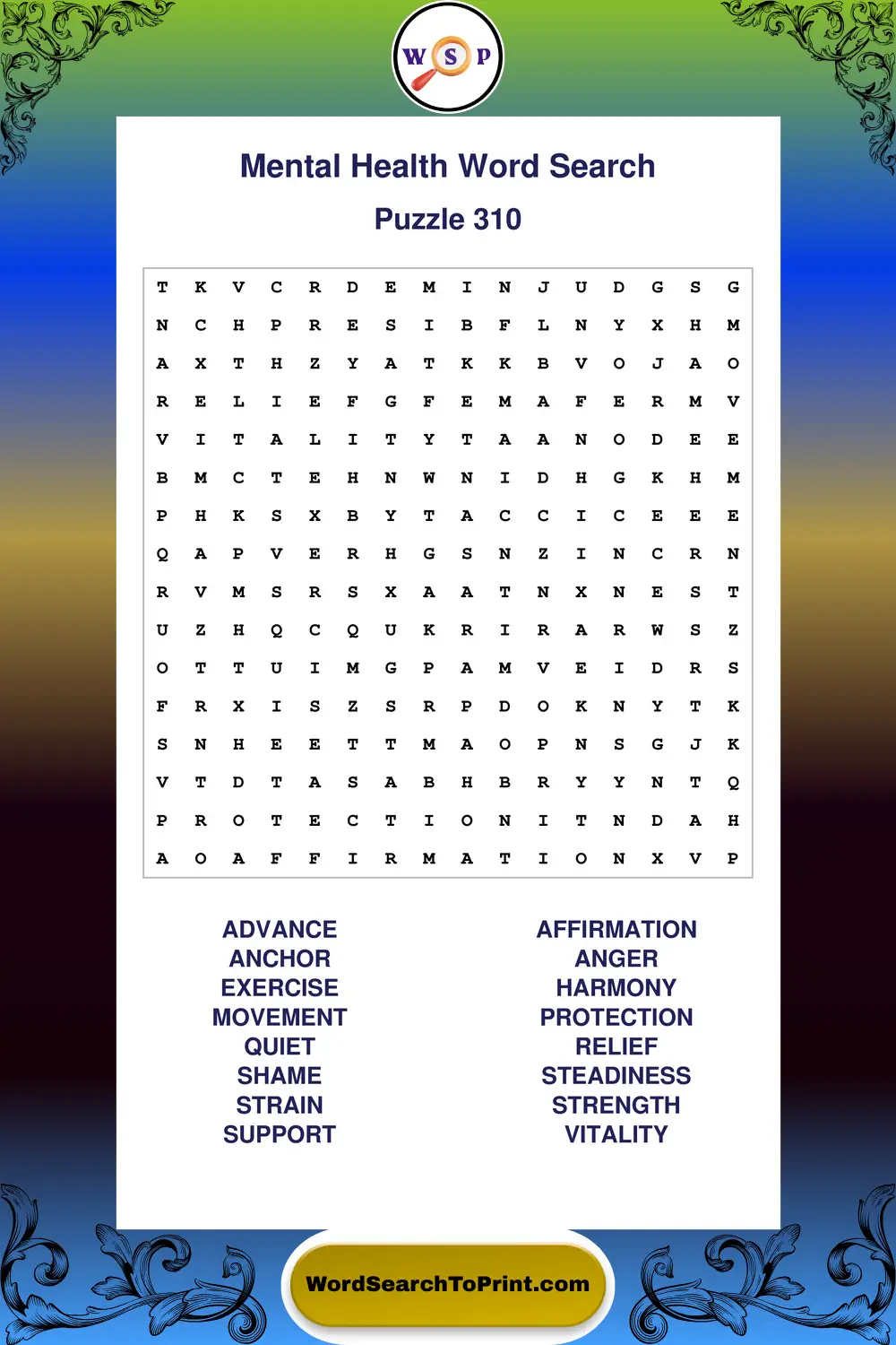 Mental Health Word Search Puzzle 310