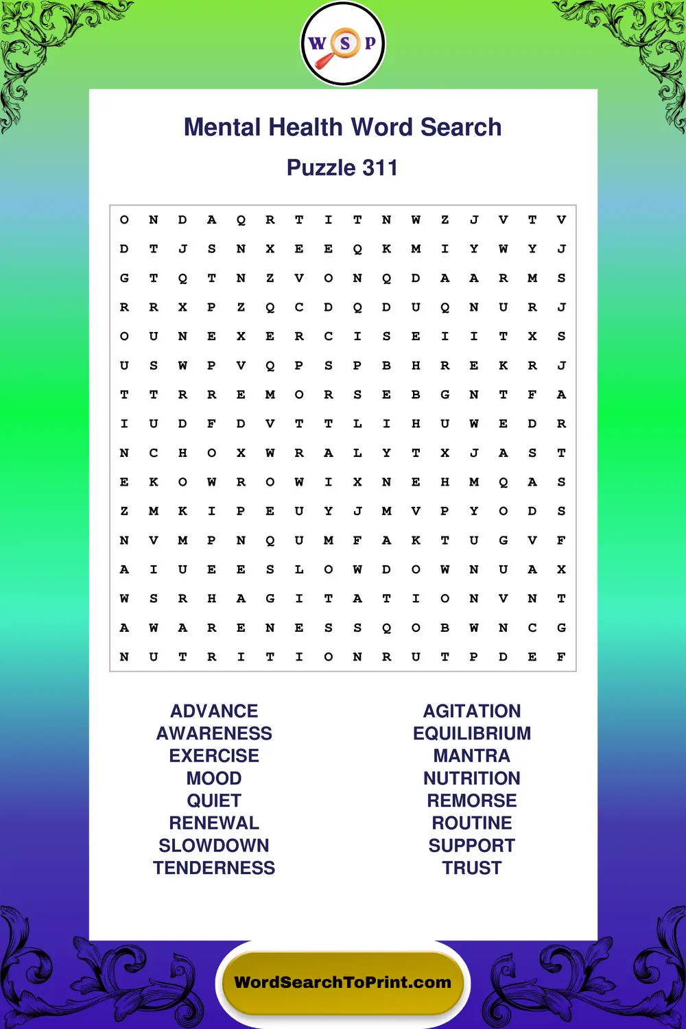 Mental Health Word Search Puzzle 311