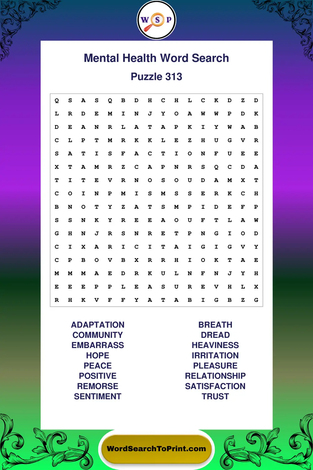 Mental Health Word Search Puzzle 313