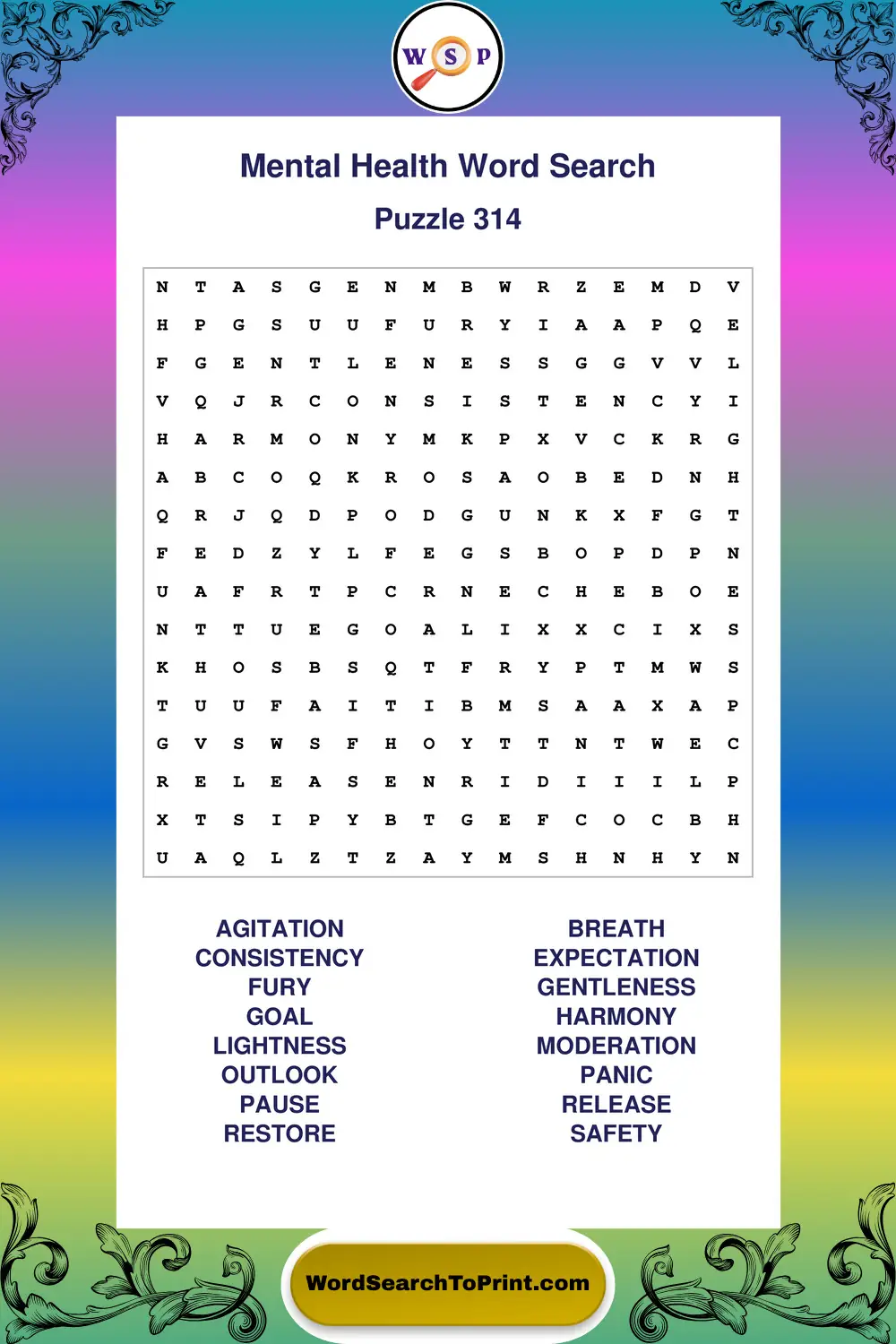 Mental Health Word Search Puzzle 314