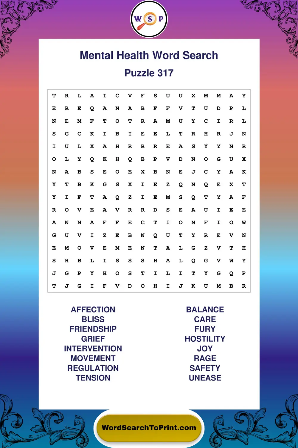 Mental Health Word Search Puzzle 317