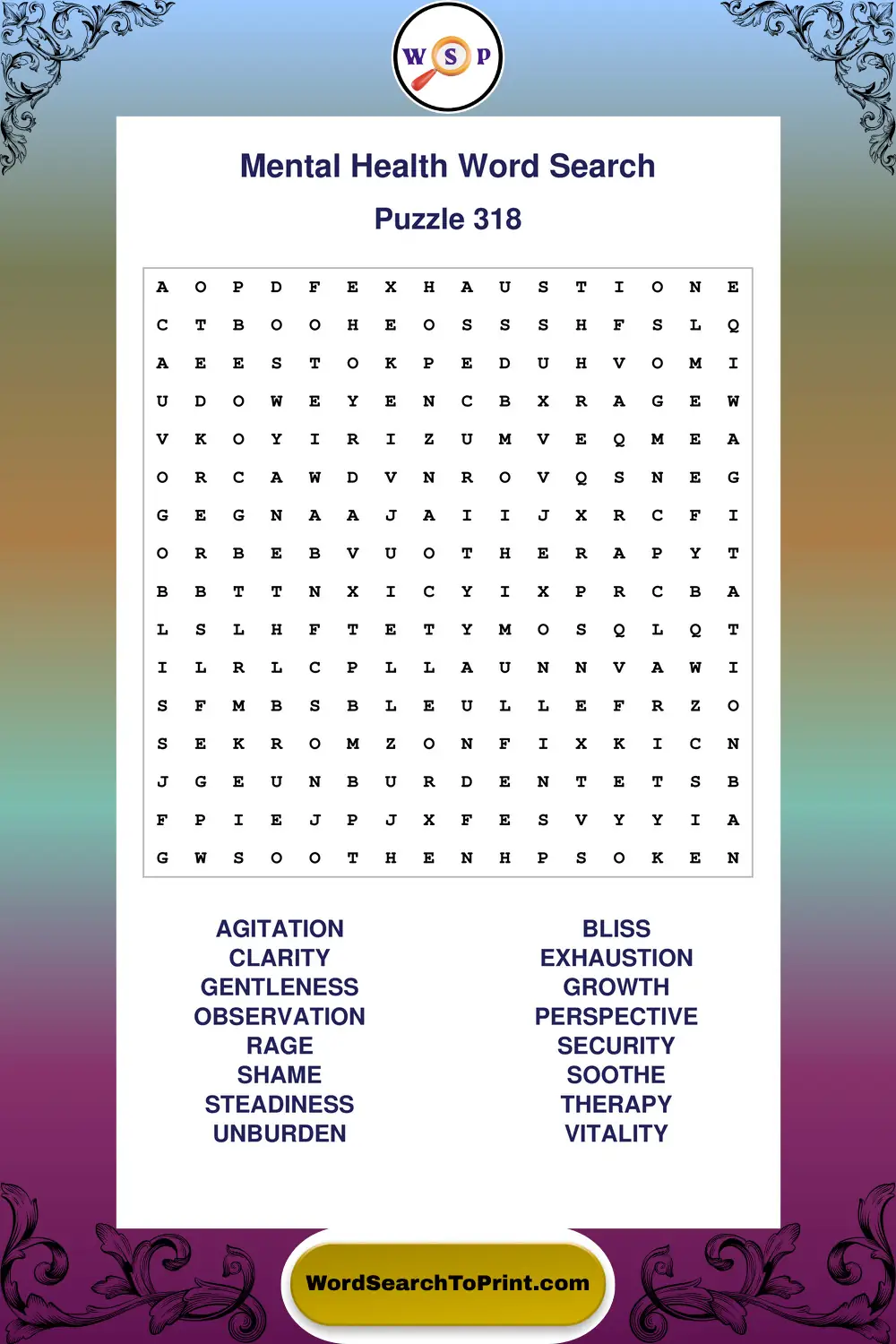 Mental Health Word Search Puzzle 318