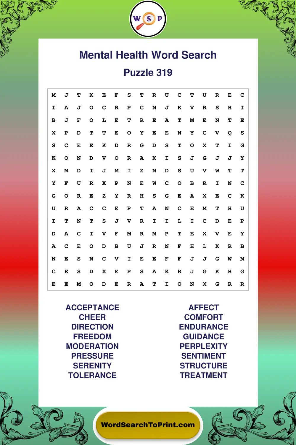 Mental Health Word Search Puzzle 319