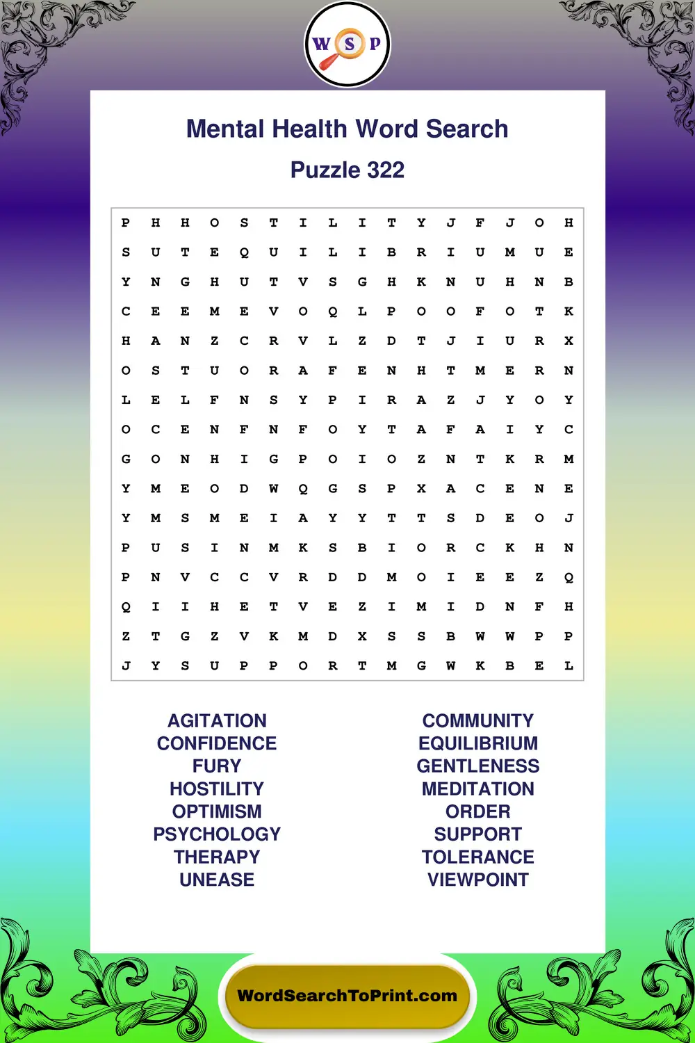 Mental Health Word Search Puzzle 322