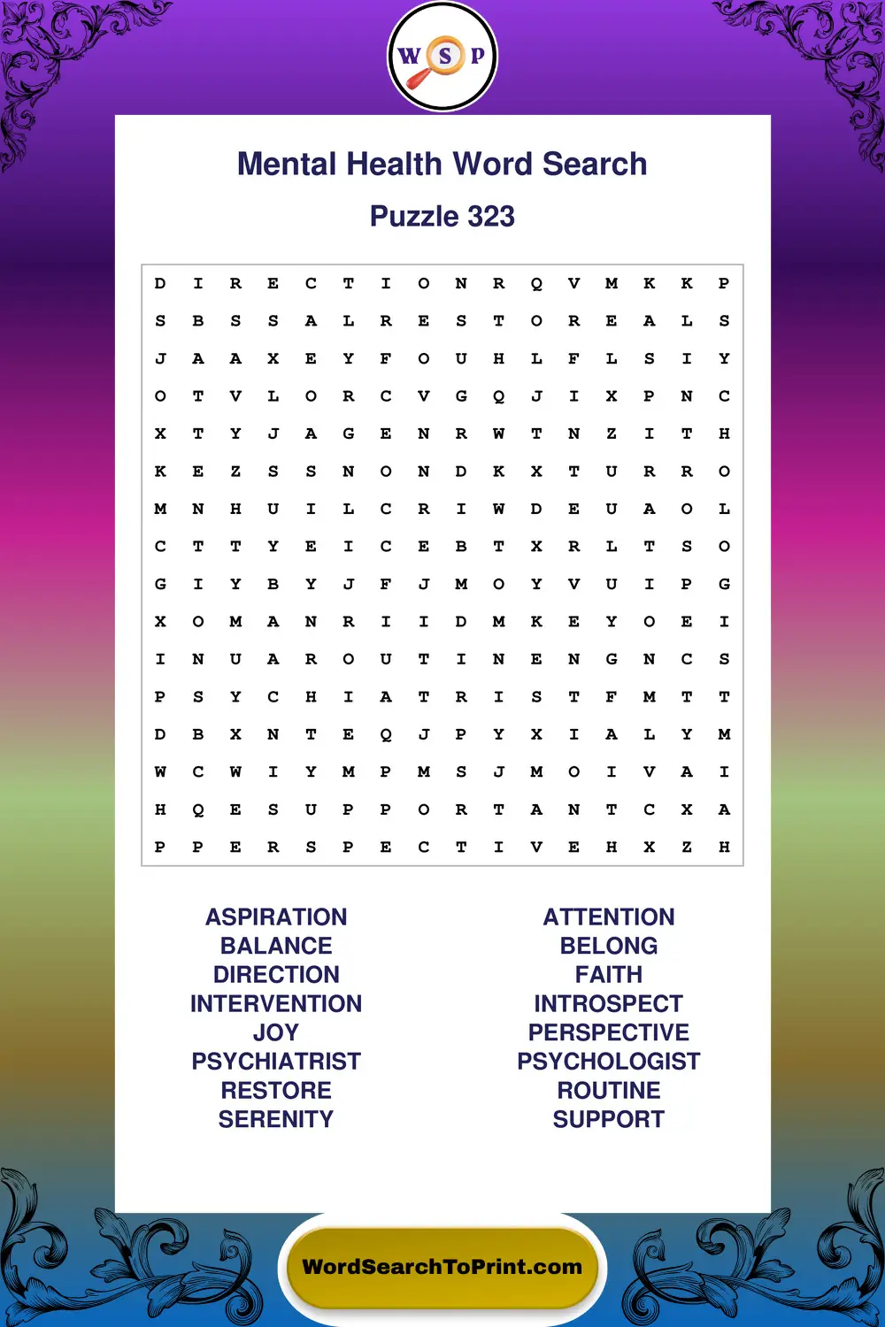 Mental Health Word Search Puzzle 323