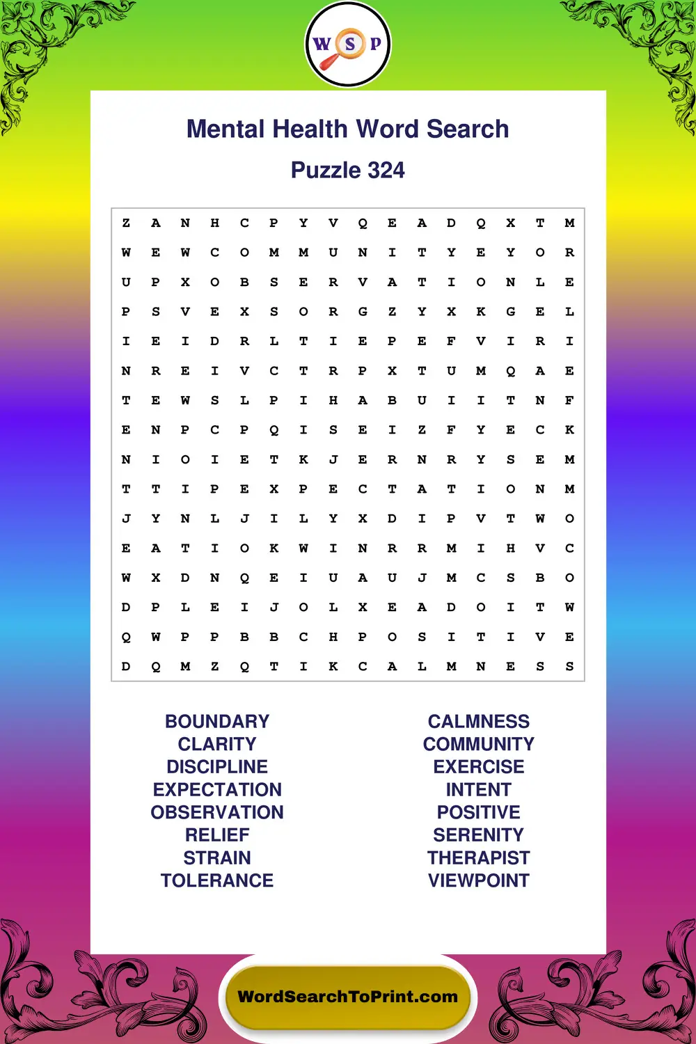 Mental Health Word Search Puzzle 324