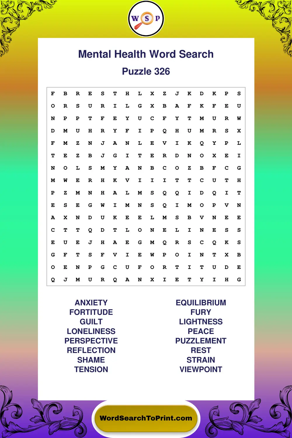 Mental Health Word Search Puzzle 326