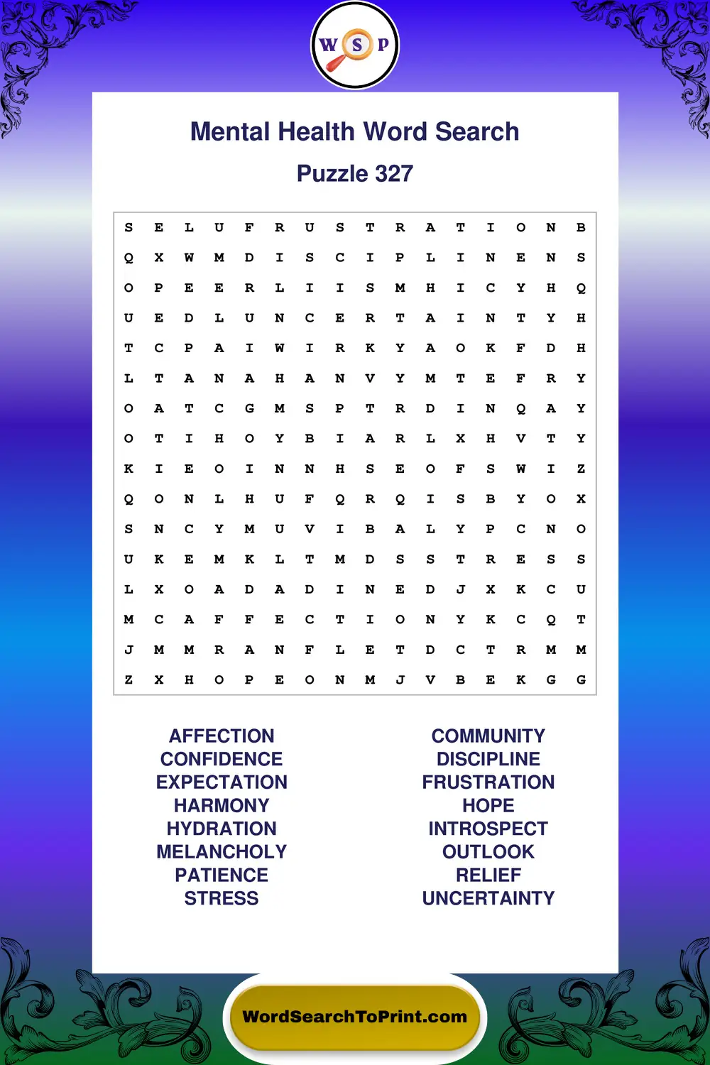 Mental Health Word Search Puzzle 327