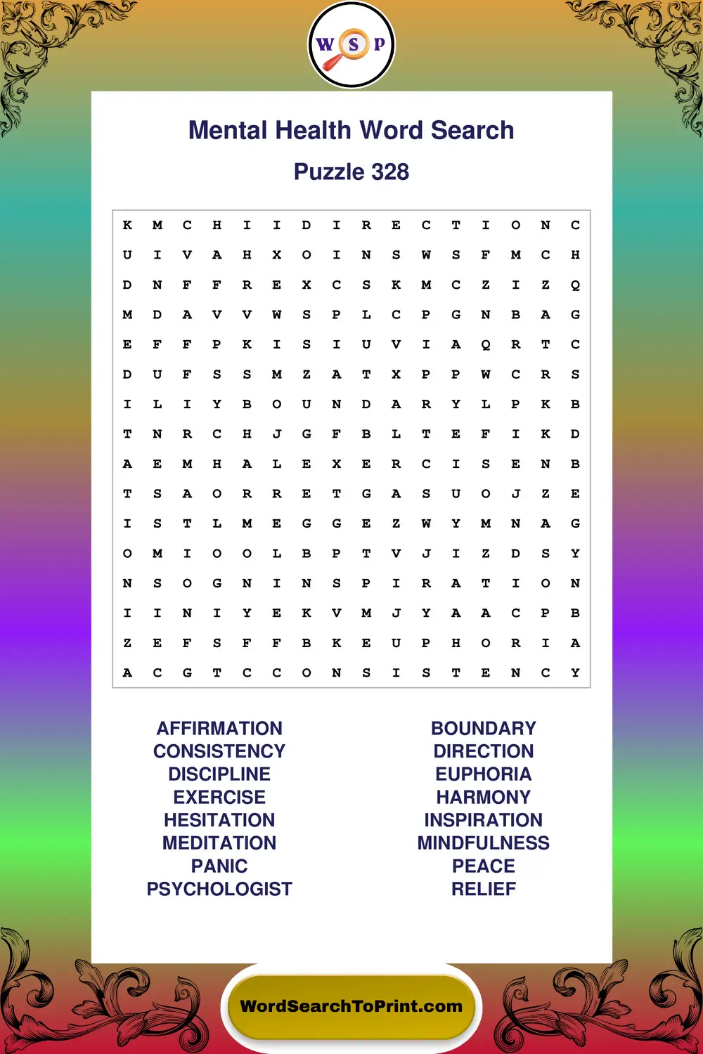 Mental Health Word Search Puzzle 328