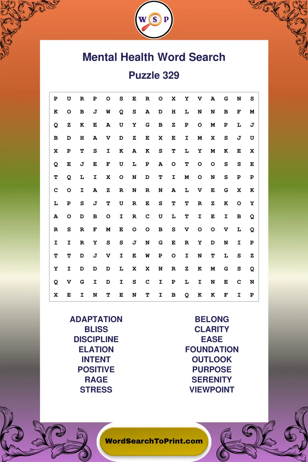 Mental Health Word Search Puzzle 329