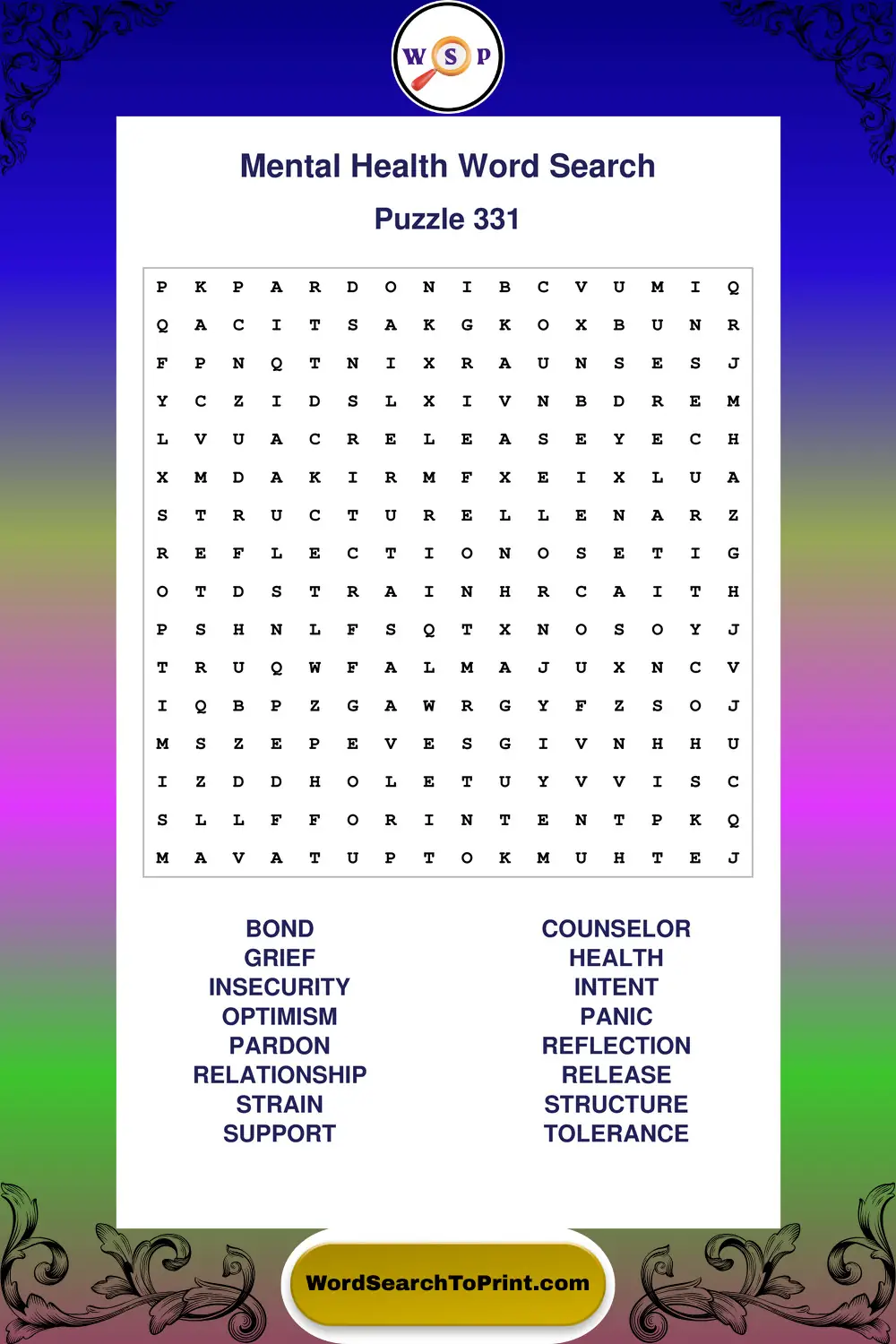 Mental Health Word Search Puzzle 331