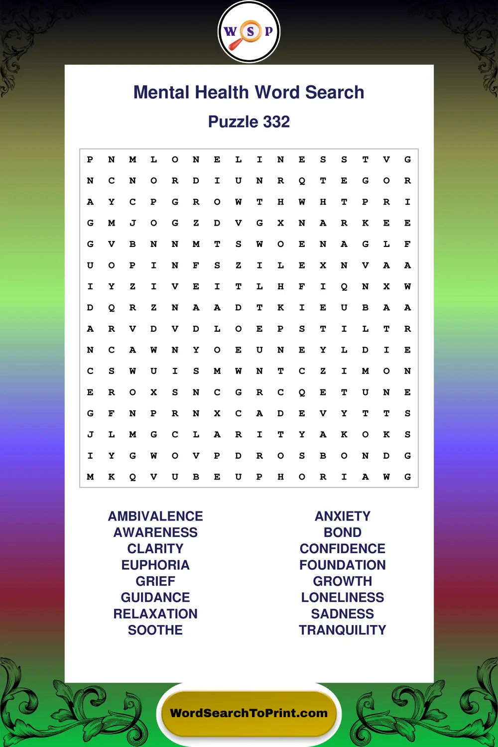 Mental Health Word Search Puzzle 332