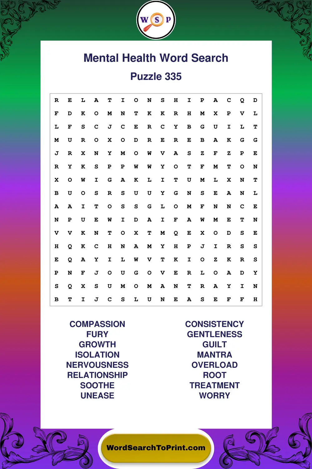 Mental Health Word Search Puzzle 335